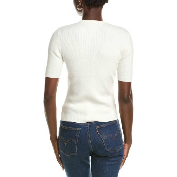 NEW DEREK LAM 10 CROSBY salma ribbed short sleeve sweater in ivory - Picture 2 of 2